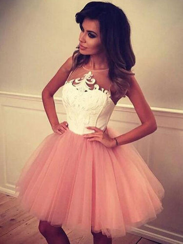 2017 Homecoming Dress Pink Appliques Short Prom Dress Party Dress JK093