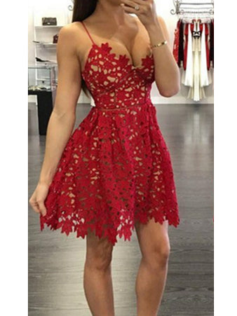 2017 Homecoming Dress Spaghetti Straps Lace Short Prom Dress Party Dress JK103