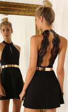2017 Homecoming Dress Black Lace Halter Short Prom Dress Party Dress JK104