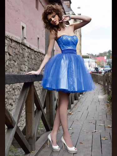 2017 Homecoming Dress Royal Blue Lace Short Prom Dress Party Dress JK127