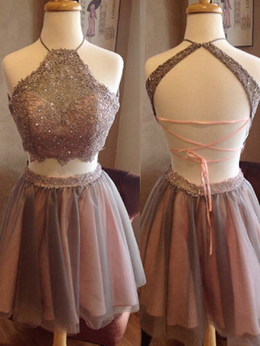 2017 Homecoming Dress Halter Lace-up Short Prom Dress Party Dress JK143