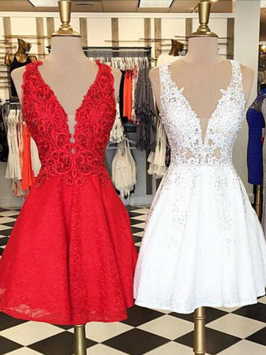 2017 Homecoming Dress Sexy V-neck Red White Short Prom Dress Party Dress JK156