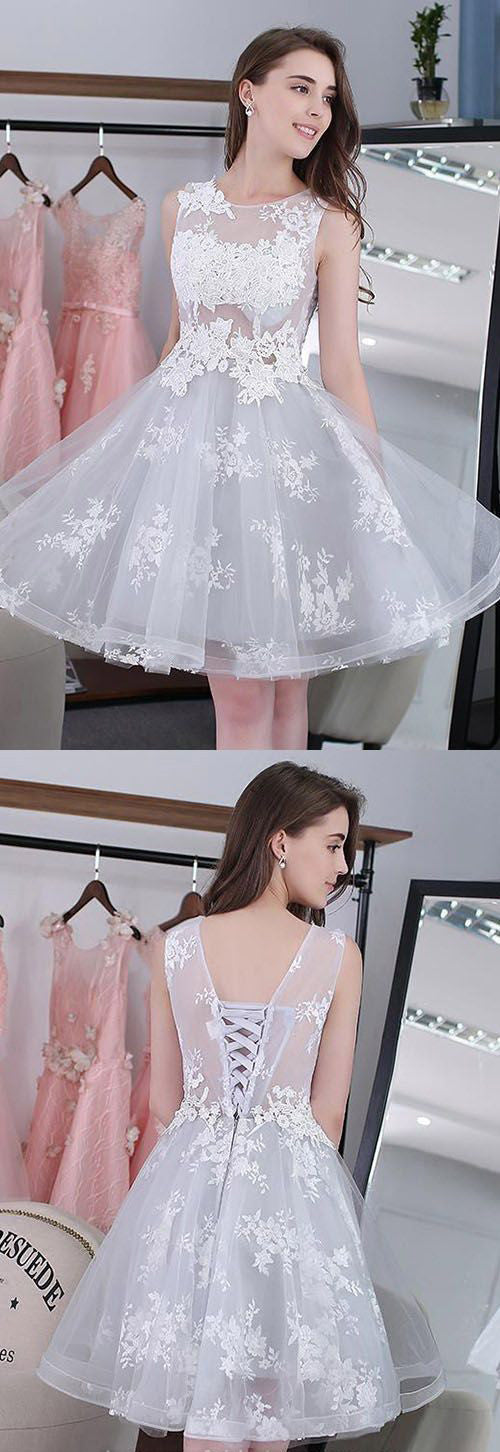 Ivory Chiffon Lace Cocktail Dress Sexy Short Prom Dress Homecoming Dress Y7917 main image 0