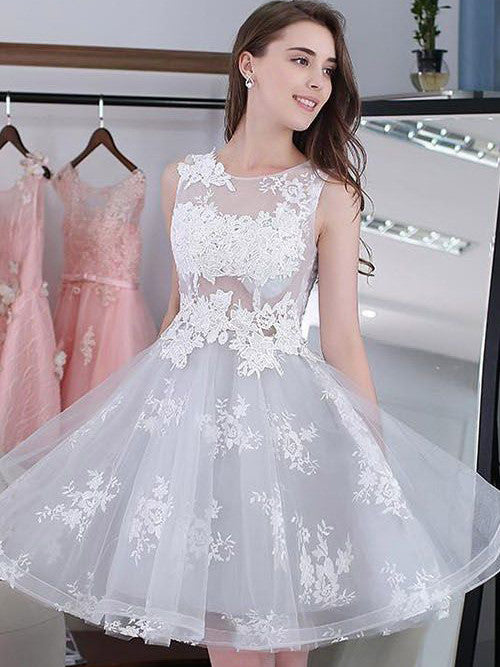Ivory Chiffon Lace Cocktail Dress Sexy Short Prom Dress Homecoming Dress Y7917 main image 0