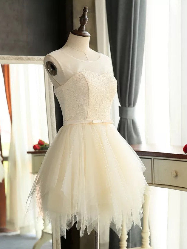 2017 Homecoming Dress Chic Lace-up Scoop Tulle Short Prom Dress Party Dress JK193