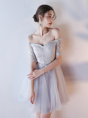 2017 Homecoming Dress Silver Short Sleeve Lace Short Prom Dress Party Dress JK194