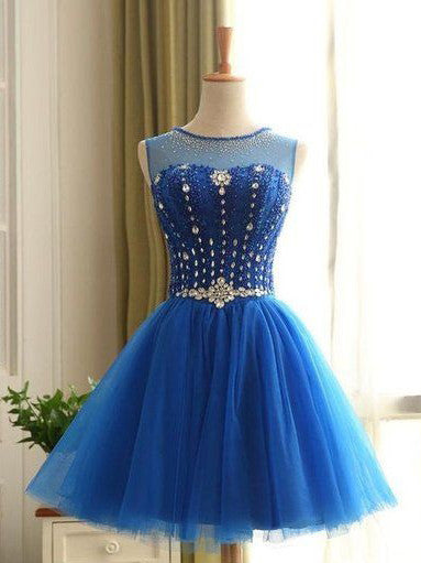 2017 Homecoming Dress Royal Blue Rhinestone Short Prom Dress Party Dress JK195