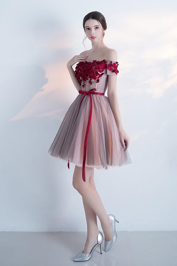 Homecoming Dress Burgundy Hand-Made Flower Short Prom Dress Party Dres Anna PromDress Homecoming Dress Burgundy Hand-Made Flower Short Prom Dress Party Dres Anna PromDress