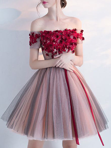 2017 Homecoming Dress Burgundy Hand-Made Flower Short Prom Dress Party Dress JK196
