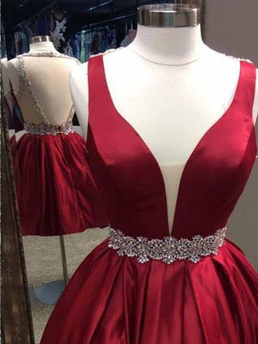 2017 Homecoming Dress V-neck Backless Burgundy Short Prom Dress Party Dress JK200