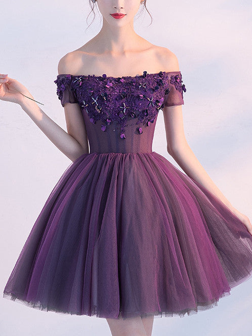 Homecoming Dress Purple Off-the-shoulder Short Prom Dress Party Dress Anna PromDress Homecoming Dress Purple Off-the-shoulder Short Prom Dress Party Dress Anna PromDress