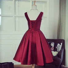 2017 Homecoming Dress Satin V-neck Bowknot Burgundy Short Prom Dress Party Dress JK216