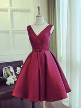 2017 Homecoming Dress Satin V-neck Bowknot Burgundy Short Prom Dress Party Dress JK216