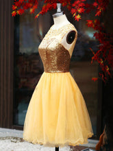 2017 Homecoming Dress Sexy Gold Sequins Scoop Short Prom Dress Party Dress JK223