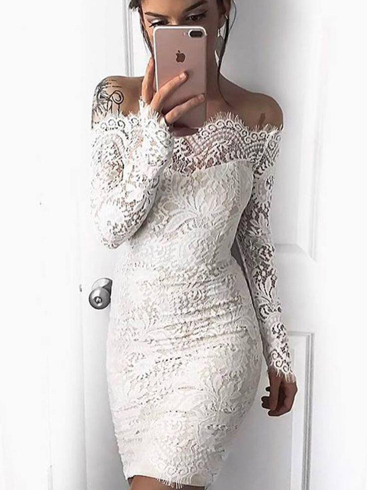 Lace Homecoming Dress Sheath Sexy Long Sleeve Short Prom Dress Fashion   Anna PromDress