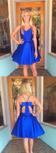 2017 Homecoming Dress Spaghetti Straps Royal Blue Short Prom Dress Party Dress JK239