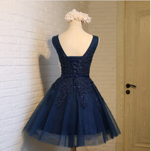 2017 Homecoming Dress Dark Navy Appliques Short Prom Dress Party Dress JK246