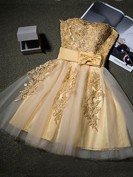 Homecoming Dress Gold Appliques Sweetheart Short Prom Dress Party Dres Anna PromDress Homecoming Dress Gold Appliques Sweetheart Short Prom Dress Party Dres Anna PromDress