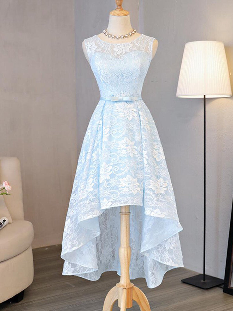 Homecoming Dress Light Sky Blue Asymmetrical Short Prom Dress Party Dr –  Anna PromDress