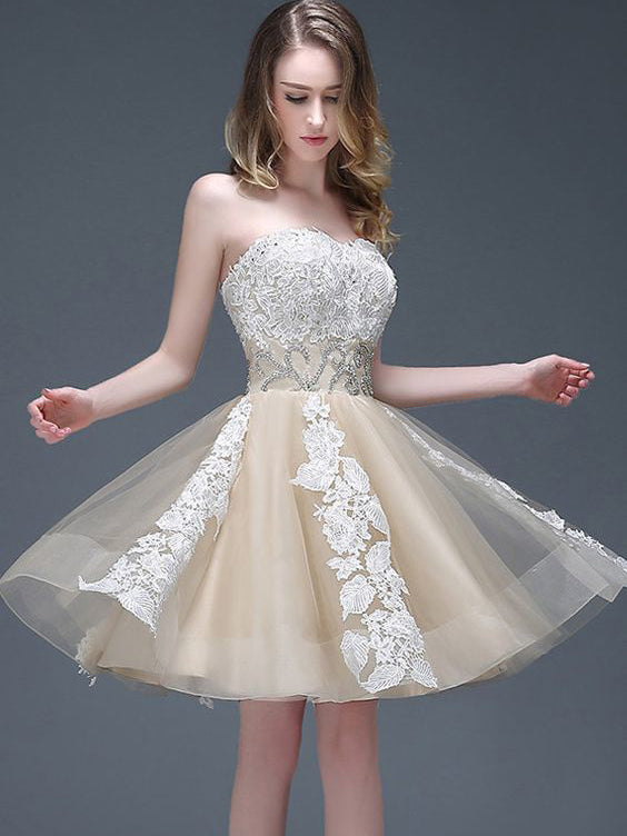 Homecoming Dress Cute Sweetheart Champagne Dress Short Prom Dress Part Anna PromDress Homecoming Dress Cute Sweetheart Champagne Dress Short Prom Dress Part Anna PromDress