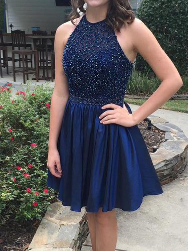 2017 Homecoming Dress Sexy Halter Royal Blue Short Prom Dress Party Dress JK256