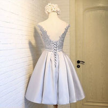 2017 Homecoming Dress Silver Lace-up Satin Short Prom Dress Party Dress JK258