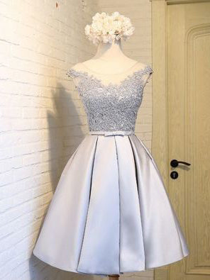 2017 Homecoming Dress Silver Lace-up Satin Short Prom Dress Party Dress JK258