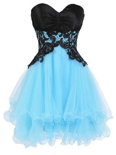 2017 Homecoming Dress Blue and Black Lace Short Prom Dress Party Dress JK260