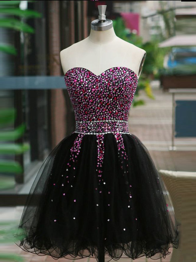 2017 Homecoming Dress Sweetheart Black Sequins Short Prom Dress Party Dress JK267