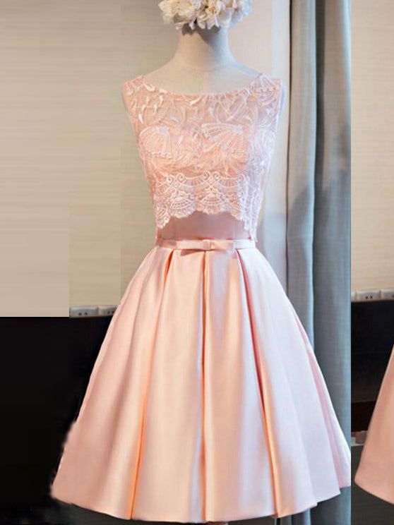 2017 Homecoming Dress Sexy Lace Satin Bowknot Short Prom Dress Party Dress JK271