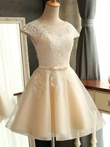 Cute Homecoming Dress Scoop Appliques Tulle Short Prom Dress Party Dress JK277