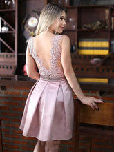 Sexy Homecoming Dress V-neck Satin Pink Short Prom Dress Party Dress JK279