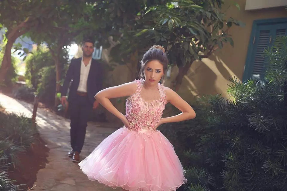 Cute Pink Homecoming Dress Hand-Made Flower Tulle Short Prom Dress Par Anna PromDress Cute Pink Homecoming Dress Hand-Made Flower Tulle Short Prom Dress Par Anna PromDress
