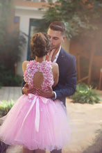Cute Pink Homecoming Dress Hand-Made Flower Tulle Short Prom Dress Party Dress JK296