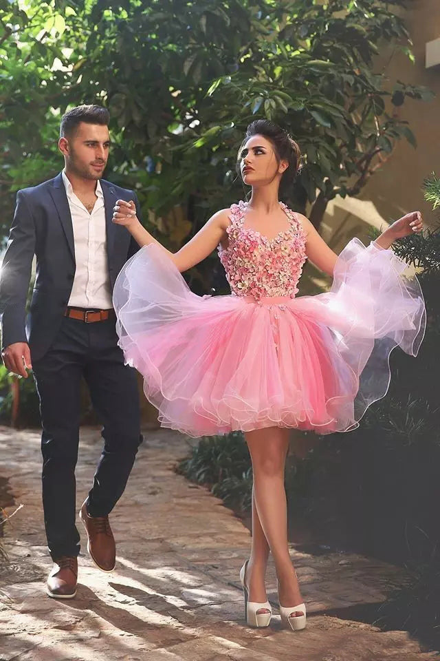 Cute Pink Homecoming Dress Hand-Made Flower Tulle Short Prom Dress Par Anna PromDress Cute Pink Homecoming Dress Hand-Made Flower Tulle Short Prom Dress Par Anna PromDress