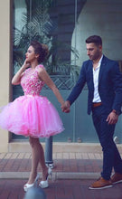 Cute Pink Homecoming Dress Hand-Made Flower Tulle Short Prom Dress Party Dress JK296