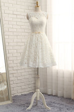 Lace Homecoming Dress Bateau Lace-up Bowknot Short Prom Dress Party Dress JK309