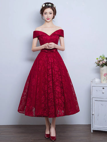 Burgundy Homecoming Dress Lace-up Tea-length Short Prom Dress Party Dress JK315