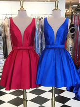 Chic Homecoming Dress Royal Blue Bowknot Satin Short Prom Dress Party Dress JK322
