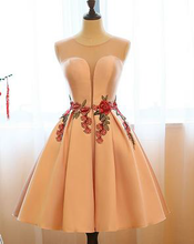 Chic Sexy Homecoming Dress Scoop Satin Appliques Short Prom Dress Party Dress JK325
