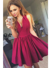 Beautiful Homecoming Dress Sexy Halter Burgundy Satin Short Prom Dress Party Dress JK327