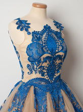 Vintage Homecoming Dress Royal Blue Appliques Tulle Short Prom Dress Party Dress JK335