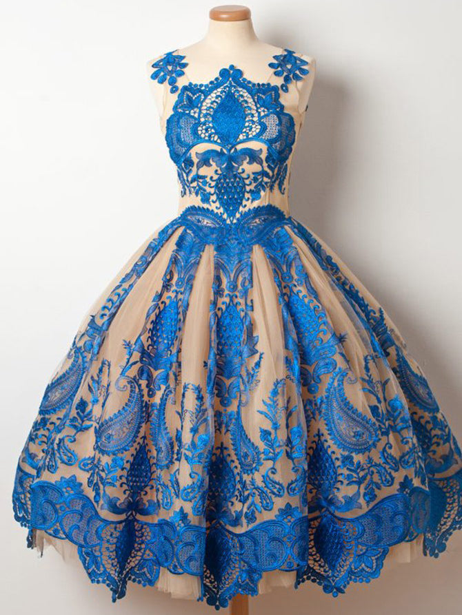 Vintage Homecoming Dress Royal Blue Appliques Tulle Short Prom Dress P Anna PromDress Vintage Homecoming Dress Royal Blue Appliques Tulle Short Prom Dress P Anna PromDress