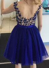 Chic Homecoming Dress Sexy Royal Blue Appliques Short Prom Dress Party Dress JK346