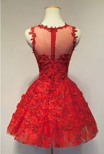 Red Homecoming Dress Scoop Lace Hand-Made Flower Short Prom Dress Party Dress JK347