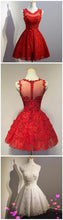 Red Homecoming Dress Scoop Lace Hand-Made Flower Short Prom Dress Party Dress JK347