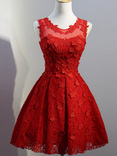 Red Homecoming Dress Scoop Lace Hand-Made Flower Short Prom Dress Party Dress JK347