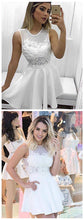 Chic White Homecoming Dress Scoop Satin Appliques Short Prom Dress Party Dress JK349