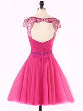 Chic Sexy Homecoming Dress Fuchsia Rhinestone Tulle Short Prom Dress Party Dress JK352