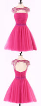 Chic Sexy Homecoming Dress Fuchsia Rhinestone Tulle Short Prom Dress Party Dress JK352